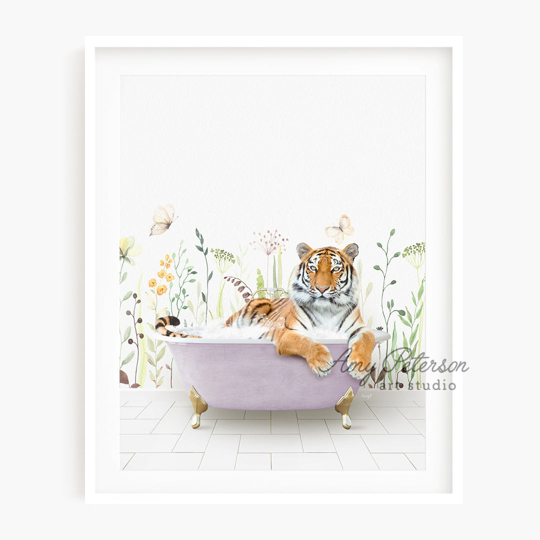 a picture of a tiger sitting in a bathtub