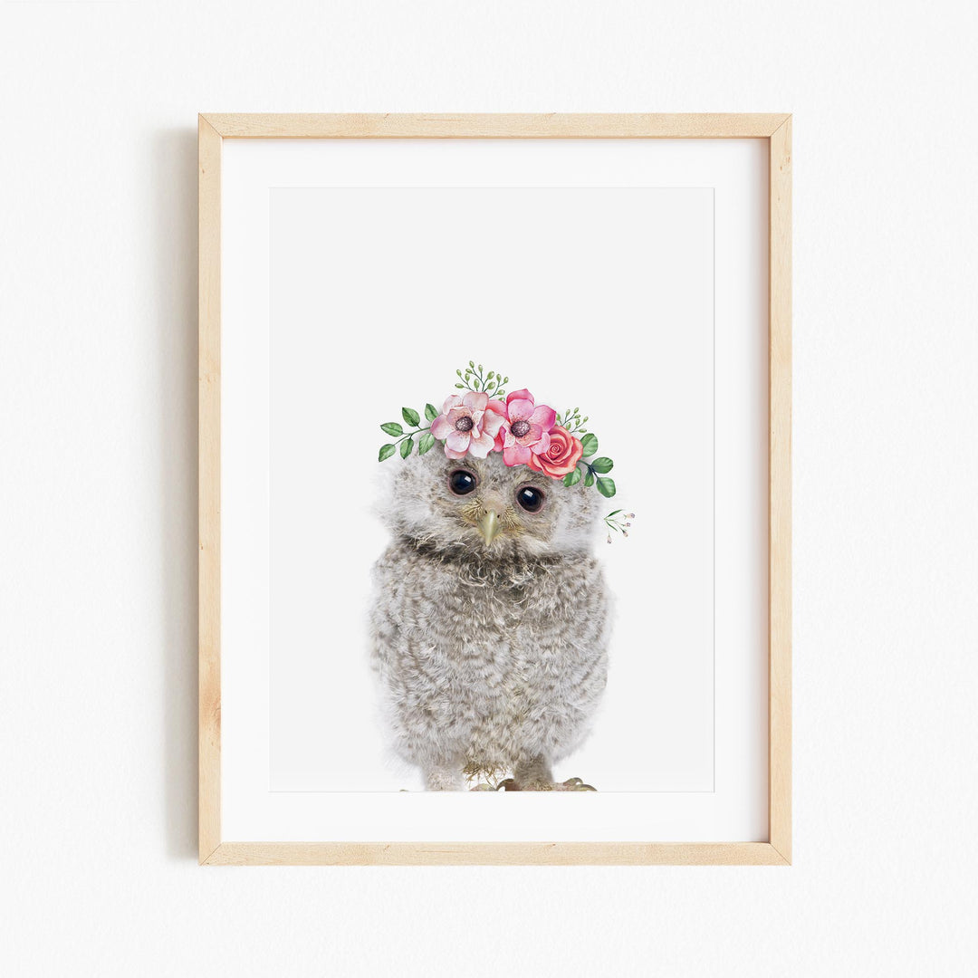 a picture of an owl wearing a flower crown