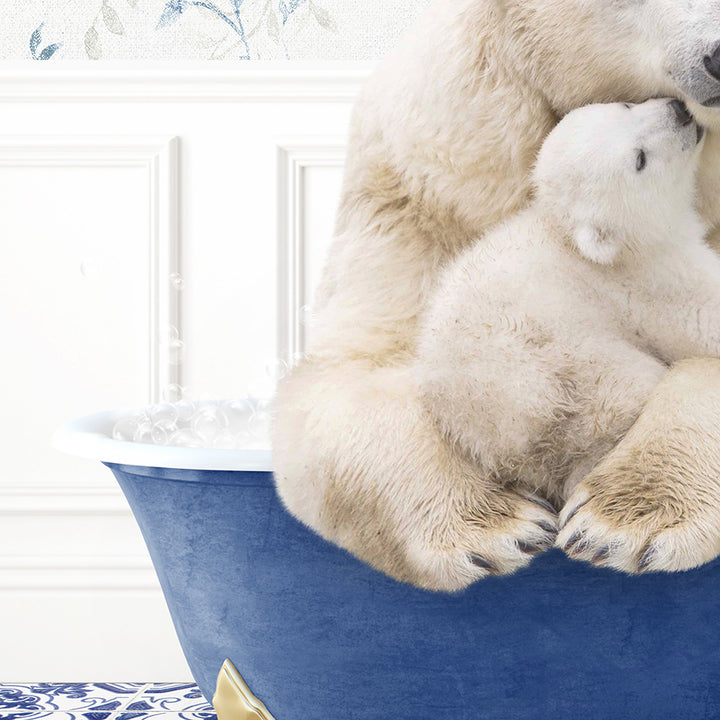 a mother polar bear and her cub in a tub