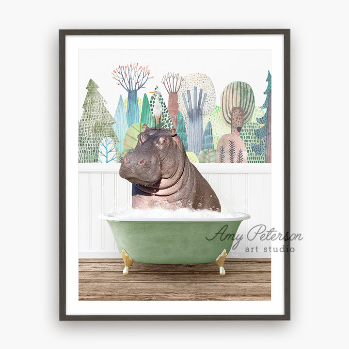 a hippo in a bathtub with a cactus background