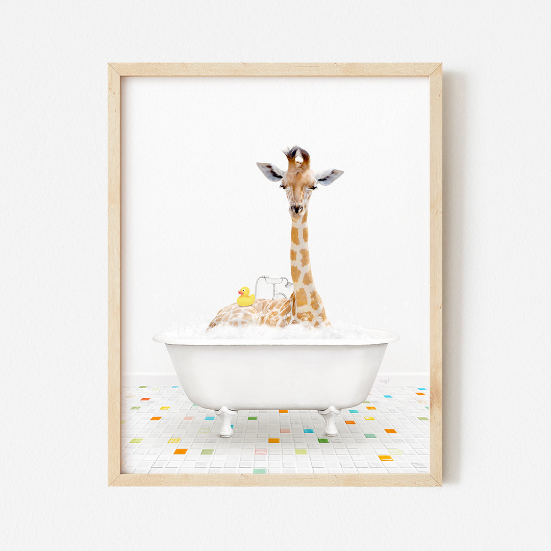 a picture of a giraffe in a bathtub