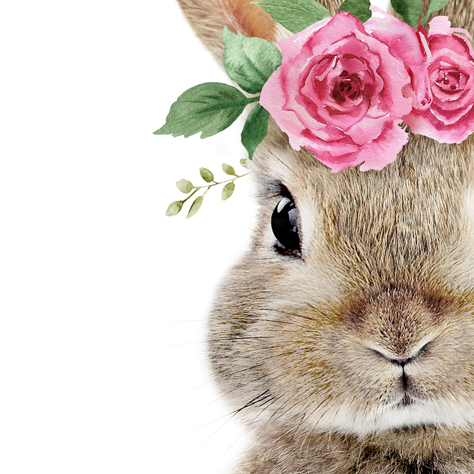 a rabbit with a flower crown on its head