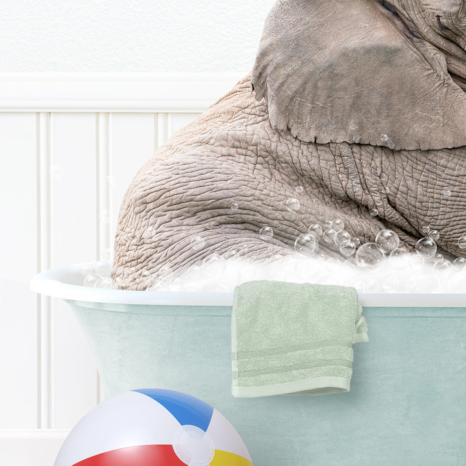 an elephant taking a bath in a bathtub