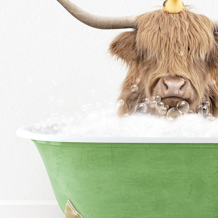 a bull with horns is sitting in a bathtub filled with bubbles