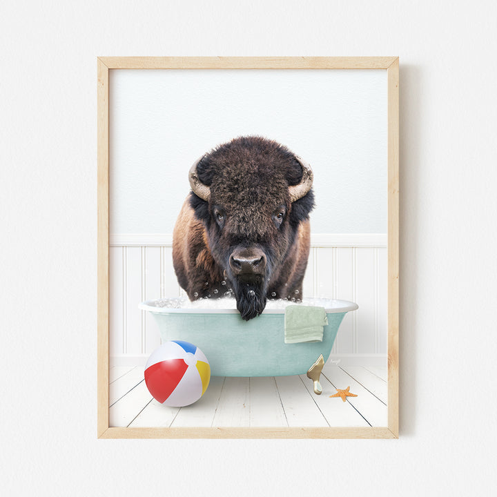 a picture of a bison in a bathtub