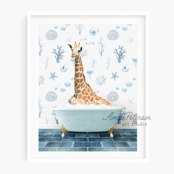 a picture of a giraffe in a bathtub