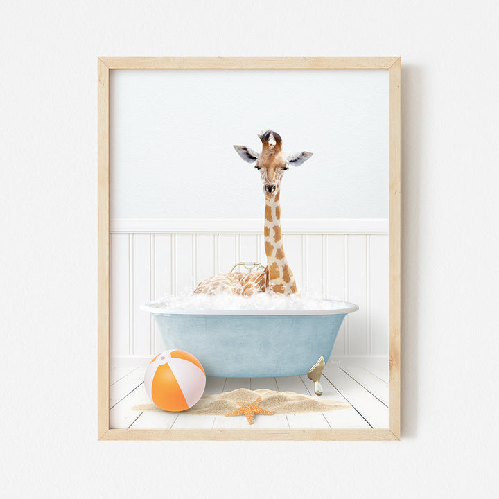 a picture of a giraffe in a bathtub