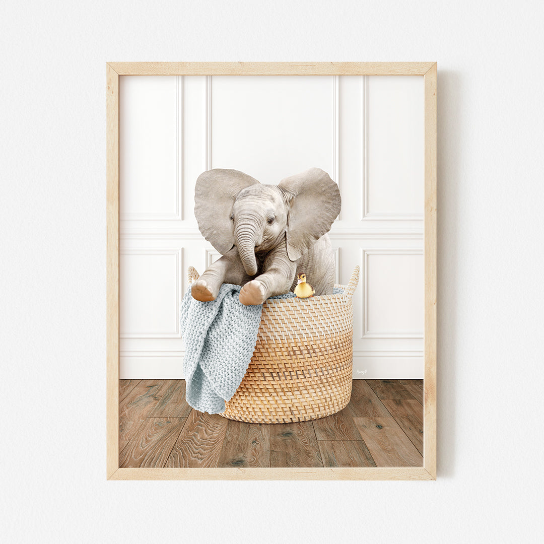 a picture of an elephant in a basket