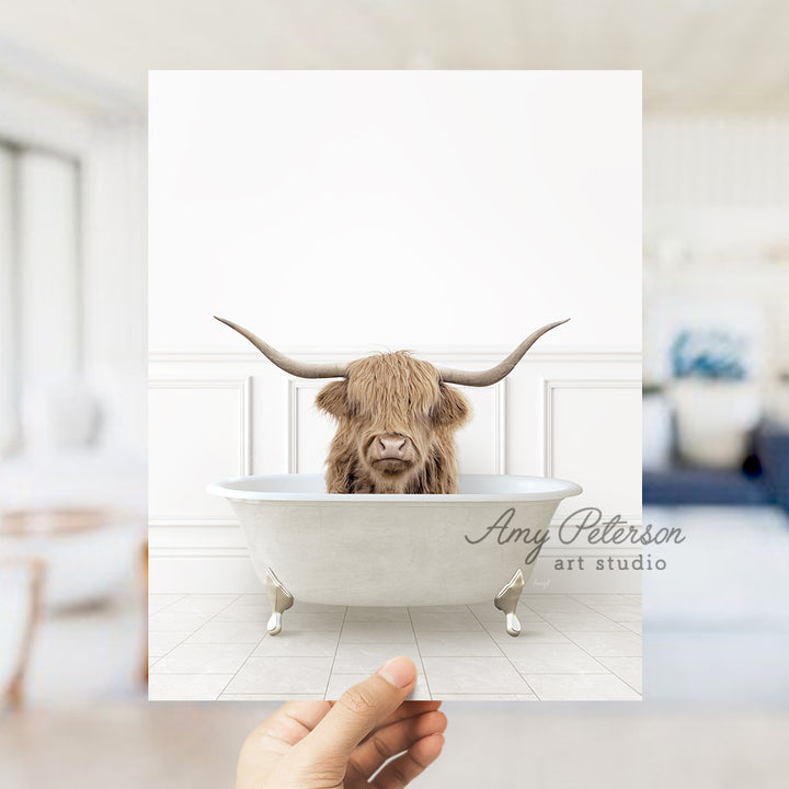 Highland Cow "Randall" in Modern Neutral Bath