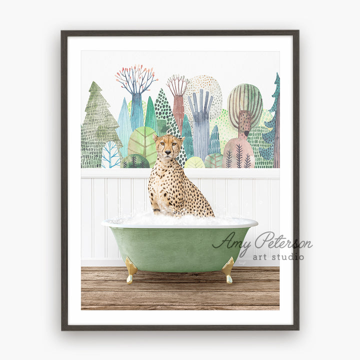 a picture of a cheetah sitting in a bathtub