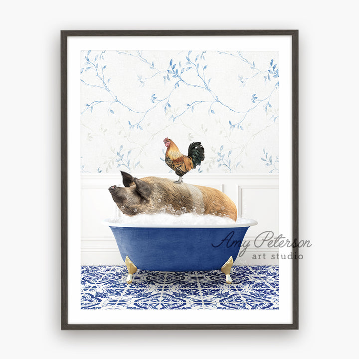 a dog and a chicken are in a bathtub