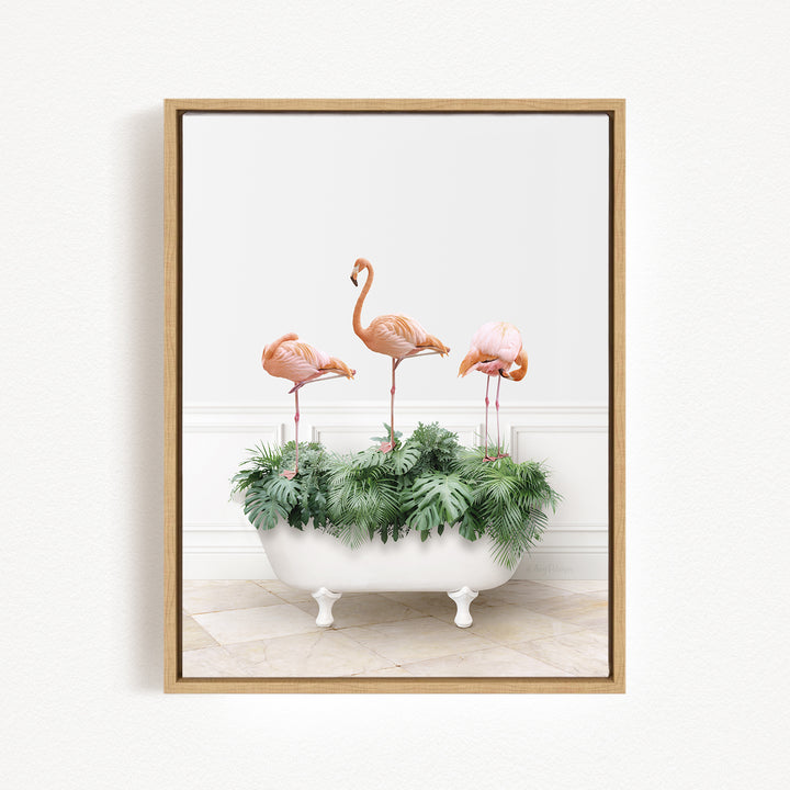 Three Flamingos in Modern Bath