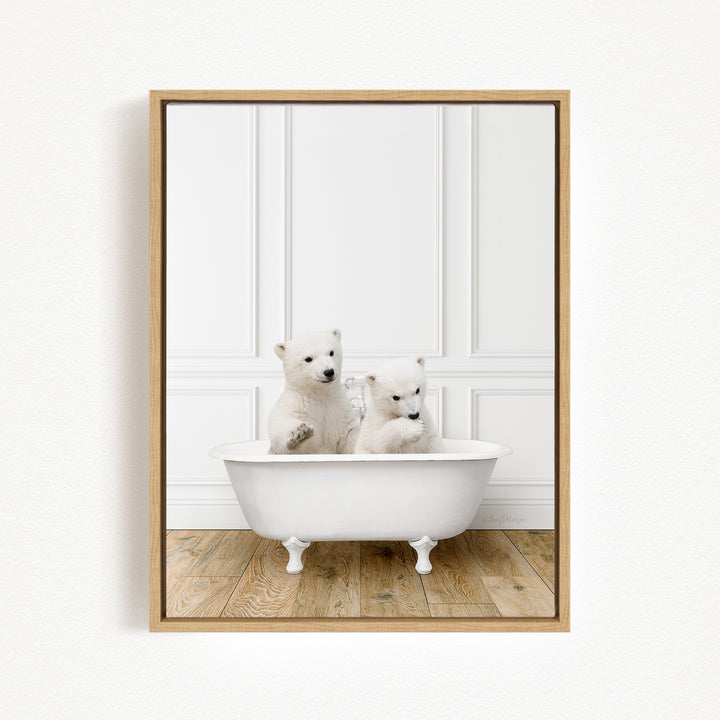 Two Polar Bear Cubs in Traditional Panel Bath Style
