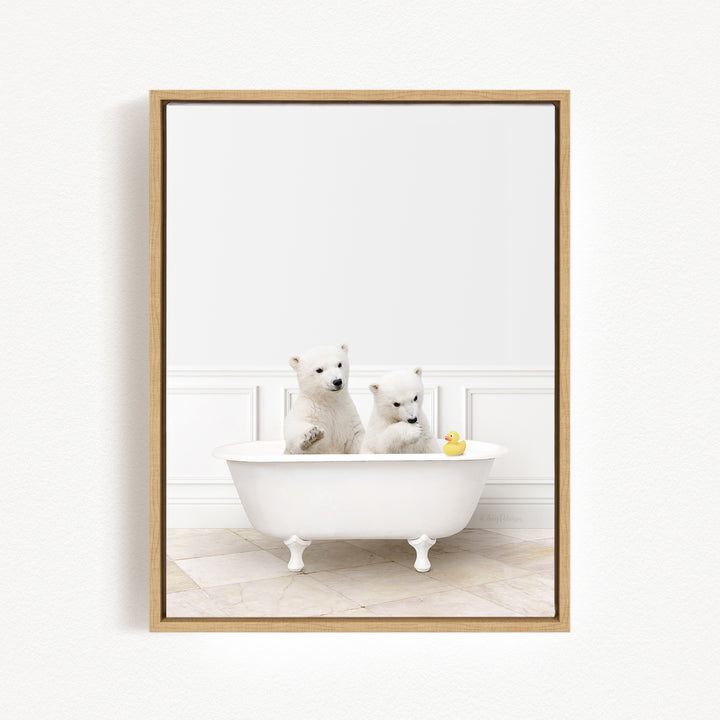 Two Polar Bear Cubs in Modern Bath