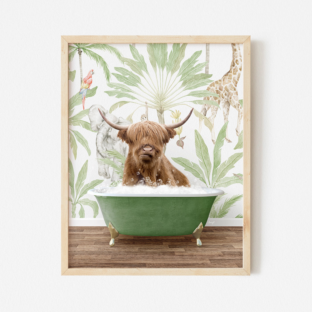 a brown dog sitting in a green bath tub