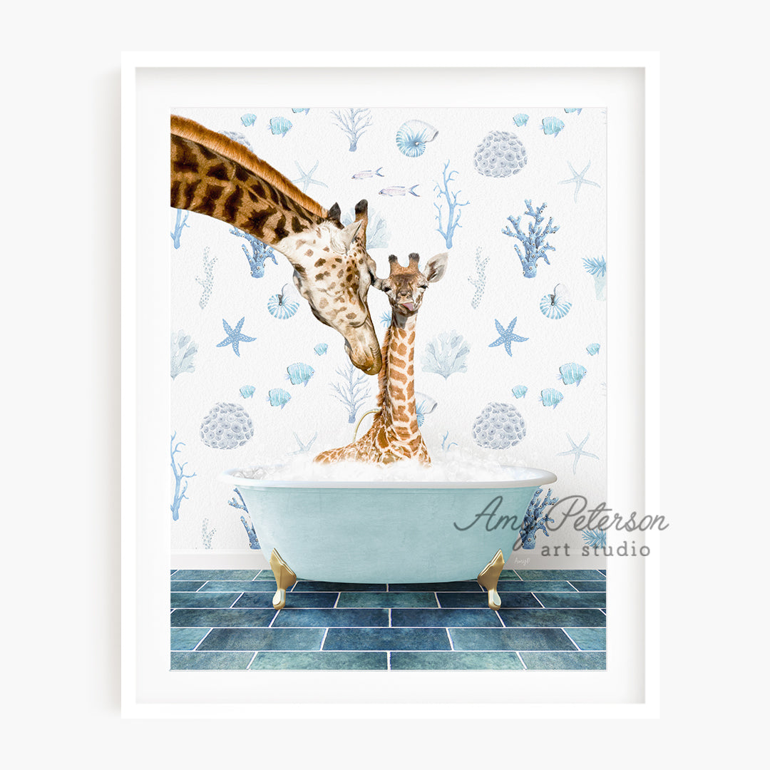 a picture of two giraffes in a bathtub