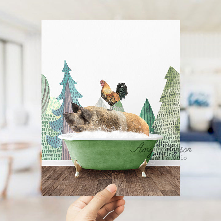 a dog taking a bath in a green bathtub