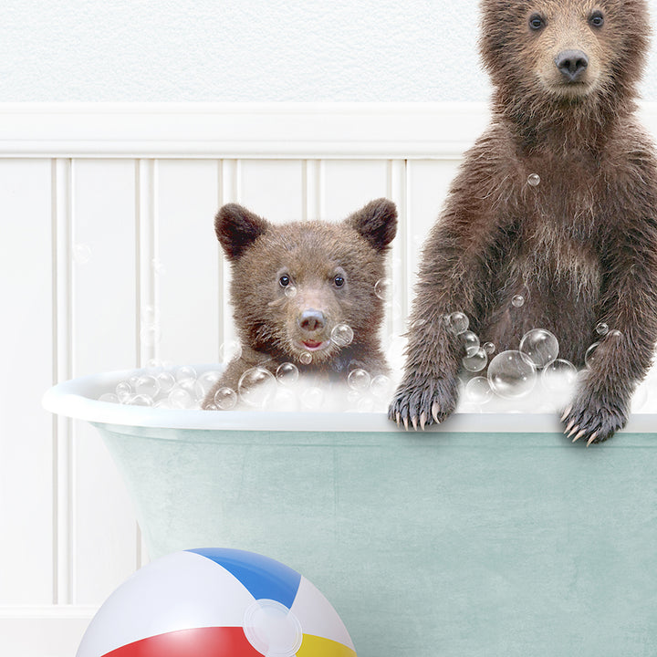 a couple of bears that are in a bath tub