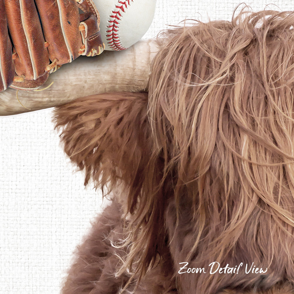 A close-up of a dog's head with a baseball glove and ball in the background.