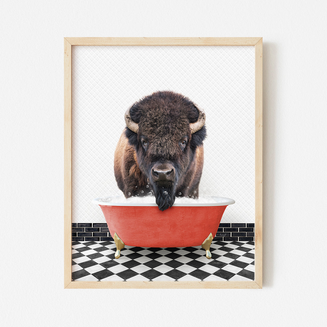 a picture of a bison in a bathtub