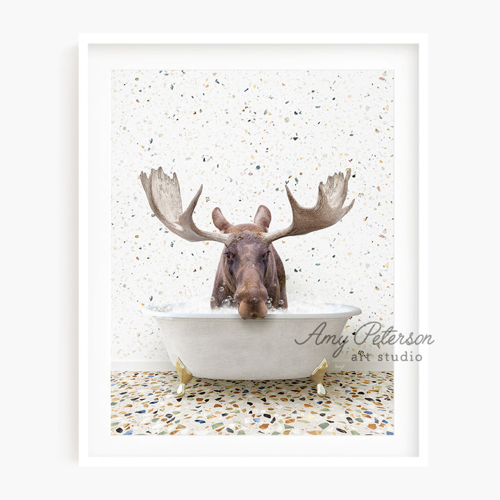 a picture of a moose in a bathtub