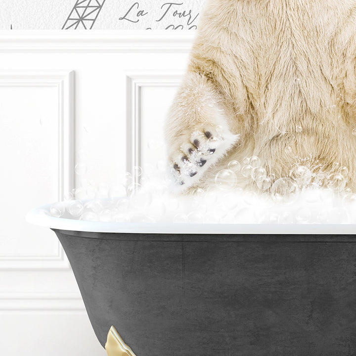 a large brown bear sitting in a bath tub