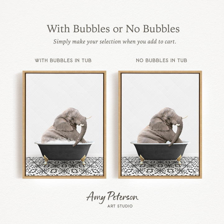 The image is a collage of two pictures, one with bubbles in the tub and the other without bubbles in the tub. The text above the images reads "With Bubbles or No Bubbles Simply make your selection when you add to cart."