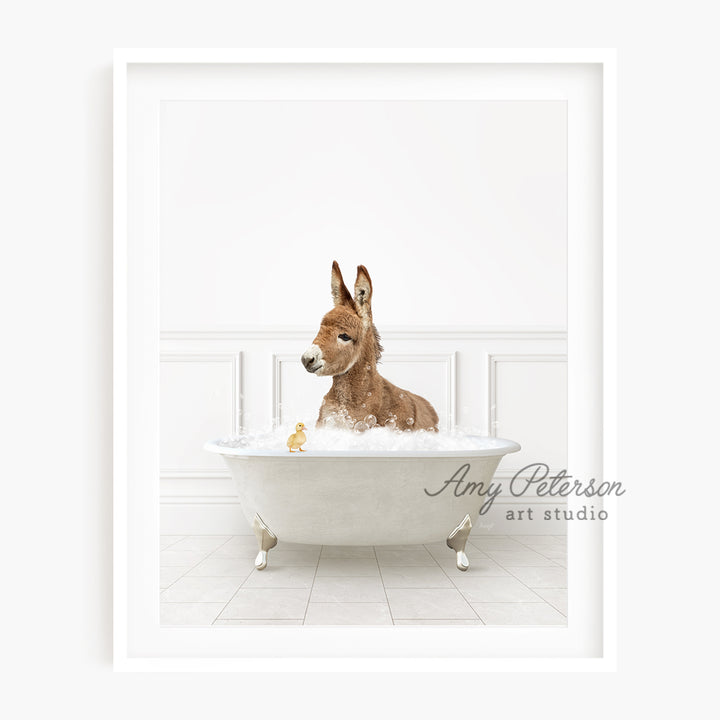 a dog sitting in a bathtub with a white wall behind it