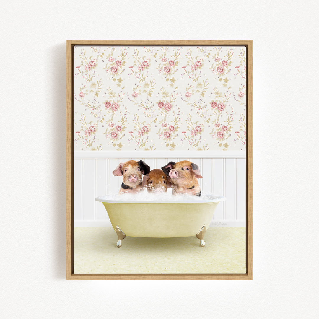Three adorable pigs sitting in a bathtub, enjoying a relaxing bath.