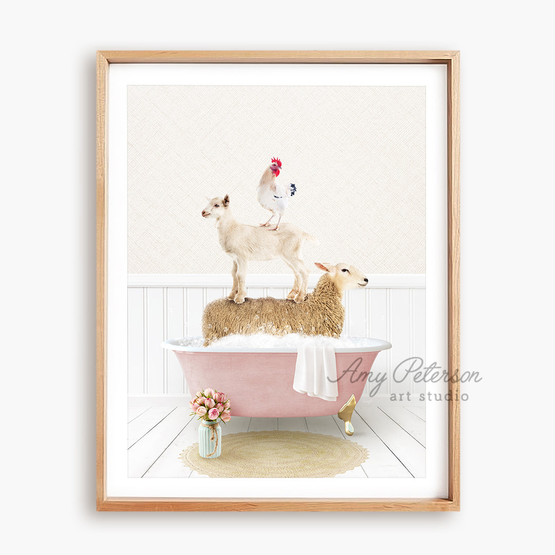 a picture of a dog and a sheep in a bathtub