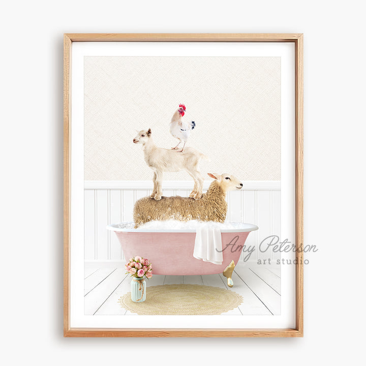 a picture of a dog and a sheep in a bathtub