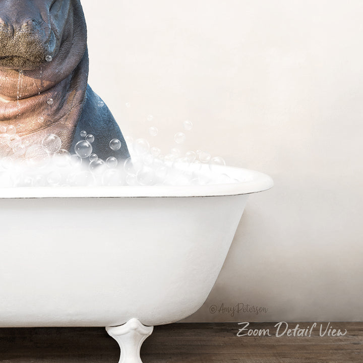 A close-up of a bathtub filled with bubbles, with a seal or sea lion partially submerged in the water.