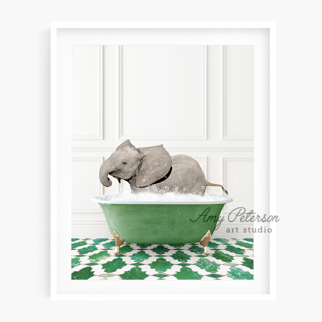 a picture of a baby elephant in a bathtub