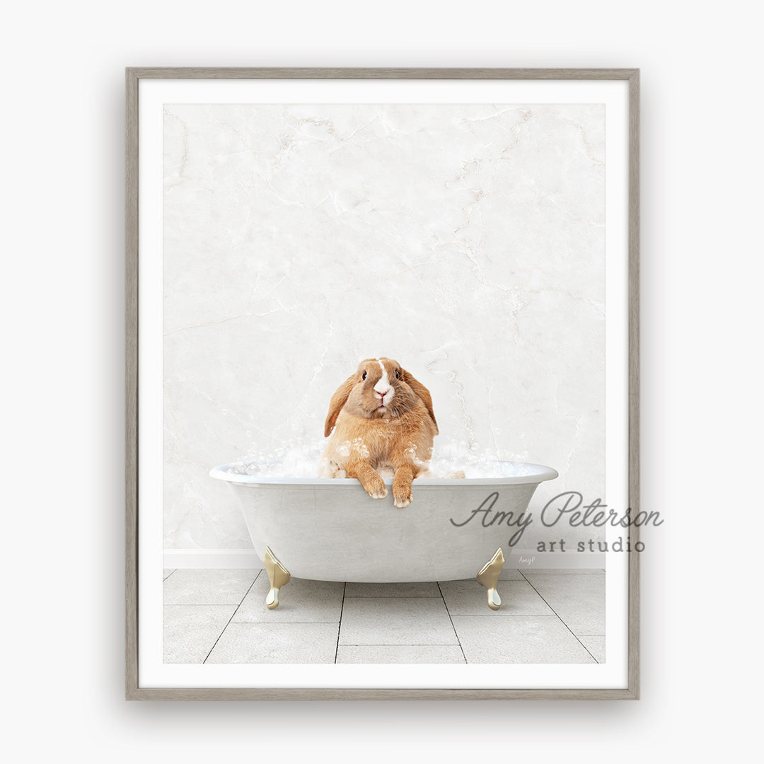 a rabbit sitting in a bathtub with water in it