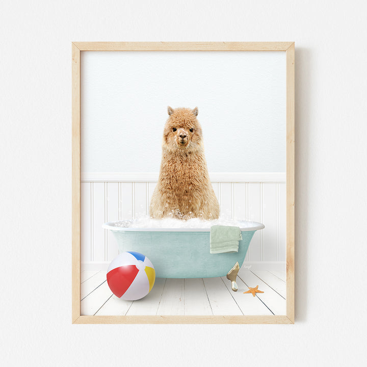 a dog sitting in a bathtub with a beach ball