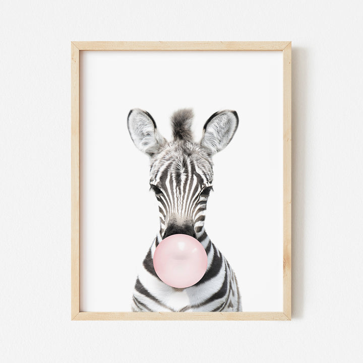 a picture of a zebra with a bubble in it's mouth