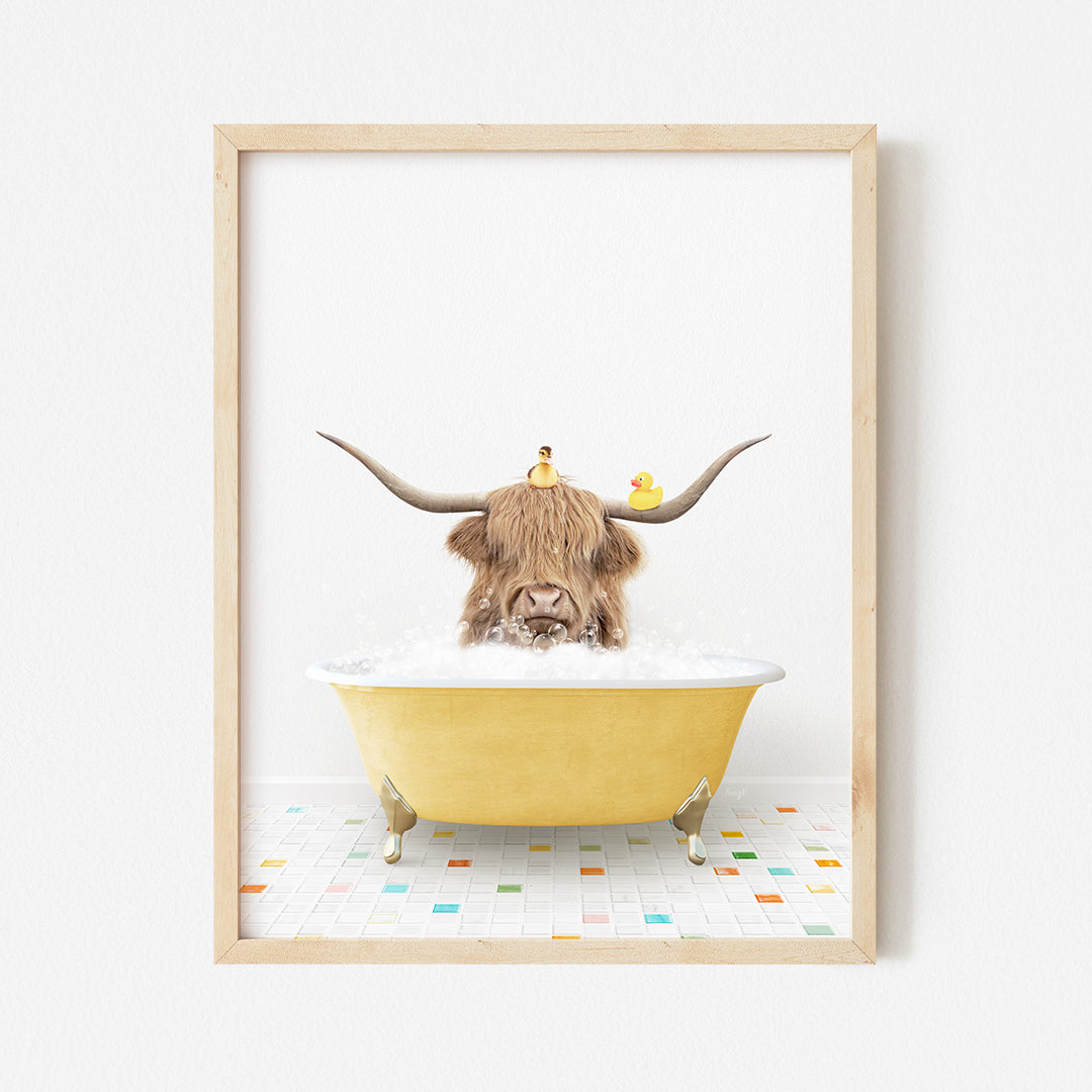 a picture of a bull with horns in a bathtub