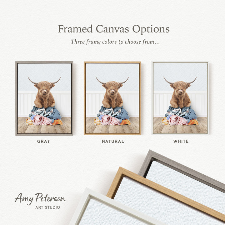three framed canvas options, each featuring a different color: gray, natural, and white. The text above the images reads " framed Canvas Options" and "Three frame colors to choose from...". The text below the images reads "Grays", "Naturals", and "Whites". The artist's name, Amy Peterson, is also mentioned at the bottom of the image.
