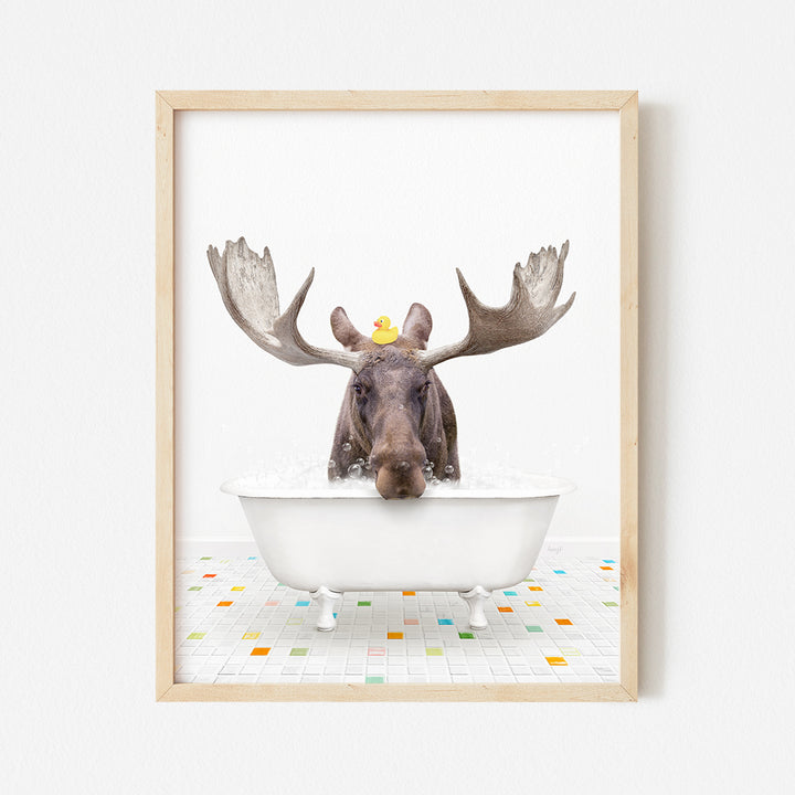 a picture of a moose in a bathtub