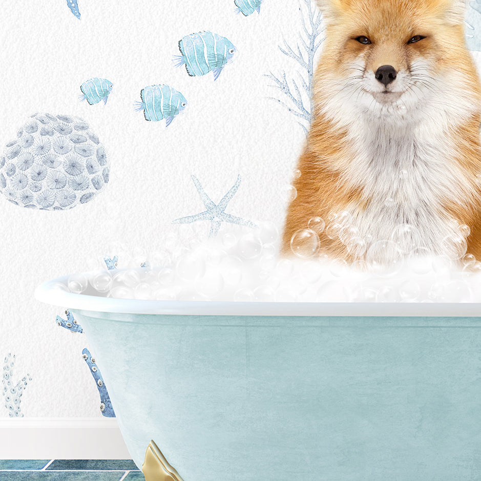 a dog sitting in a bathtub with bubbles in it