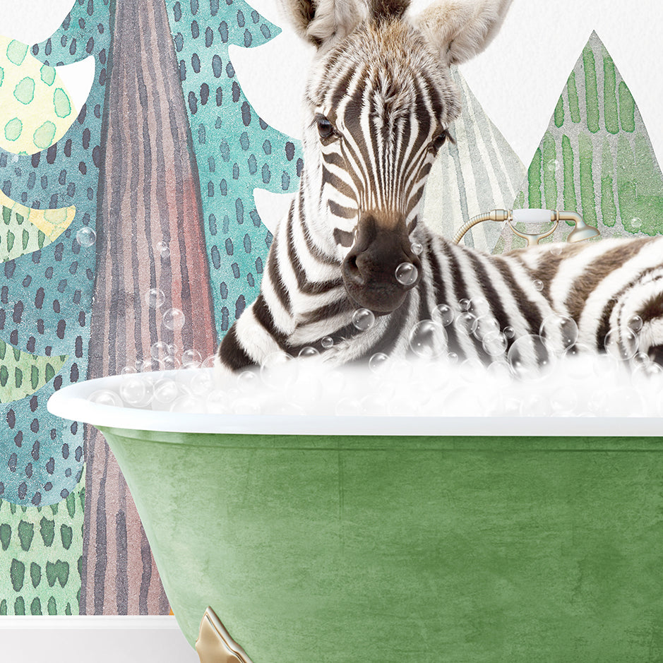 a baby zebra laying in a bath tub