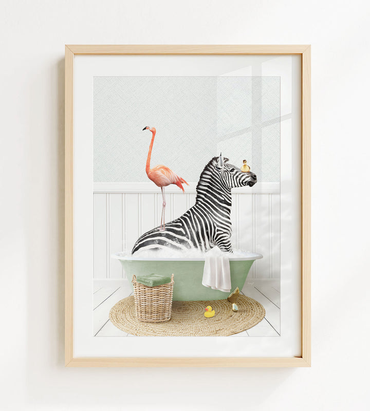 Zebra and Flamingo in Cottage Green Bath