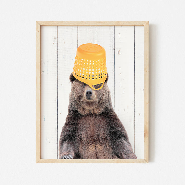 a picture of a bear wearing a yellow hat