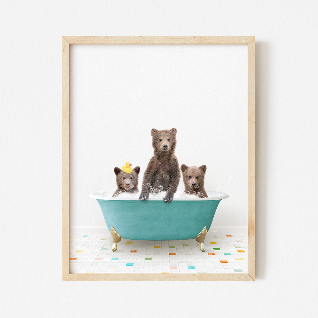 a picture of three bears in a bathtub