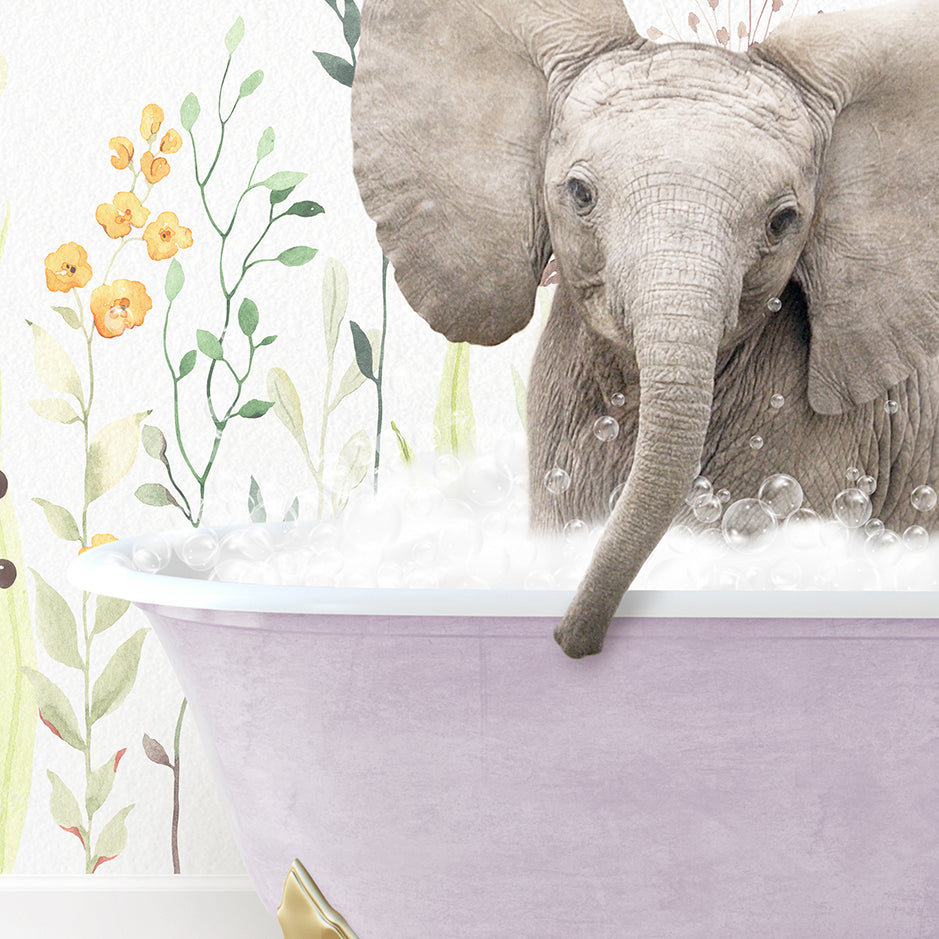 a baby elephant is taking a bath in a bathtub