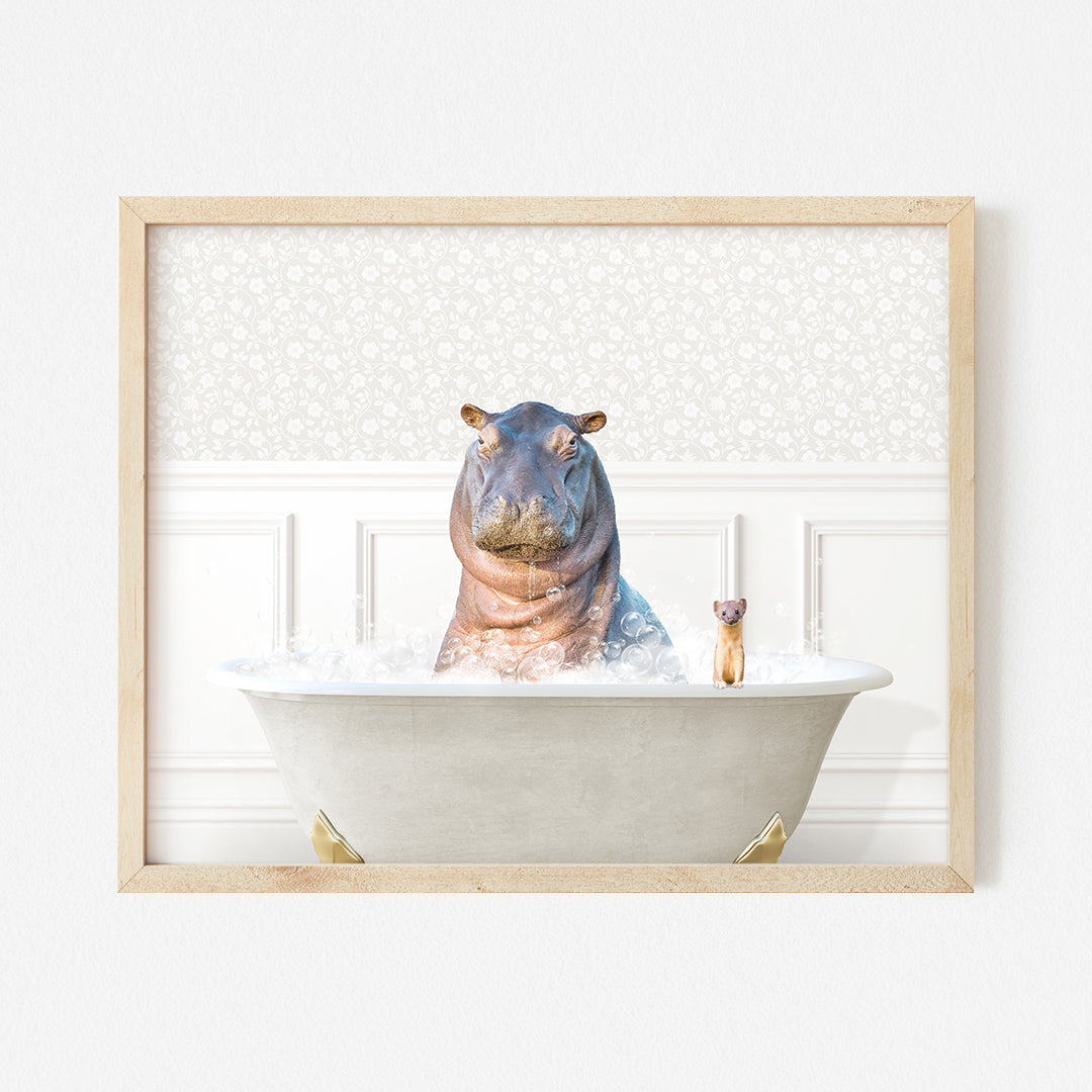 a hippo is sitting in a bathtub with a toothbrush