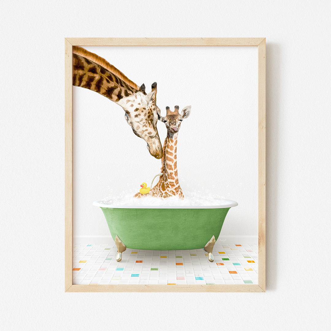 a picture of two giraffes in a bathtub