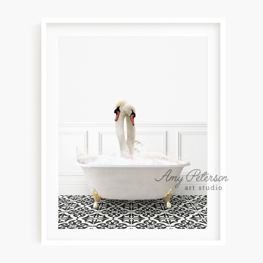 a picture of a swan in a bathtub