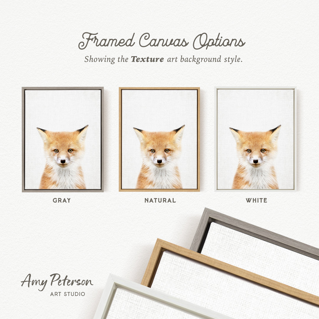 three framed canvas options, each with a different color and frame style, showcasing the texture art background style.