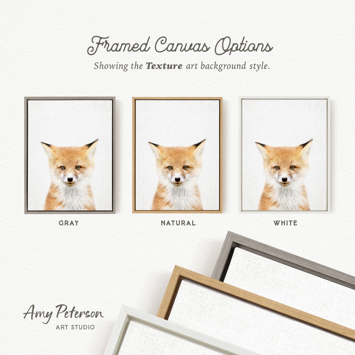 three framed canvas options, each with a different color and frame style, showcasing the texture art background style.